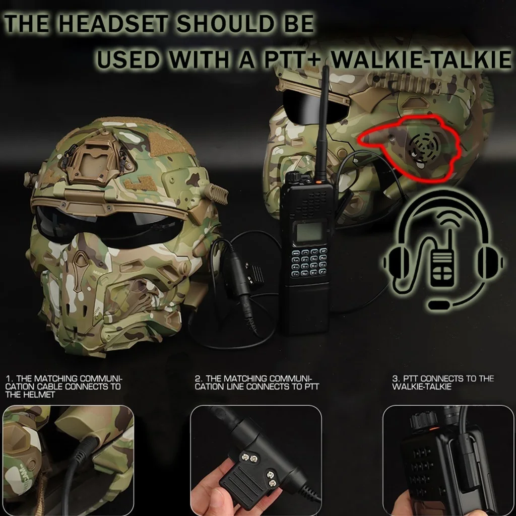 

Airsoft Tactical Ronin Assault Helmet with Removable Full Face Mask Built-in Communication Headset&Anti-fog Fan Full Face Helmet