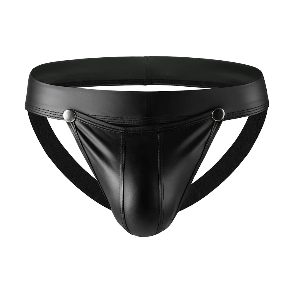 Sexy Lingerie Mens Faux Leather G-string Thongs Gay Sissy Pouch Underwear Detachable Open Butt Underpants Jock Straps Trunks