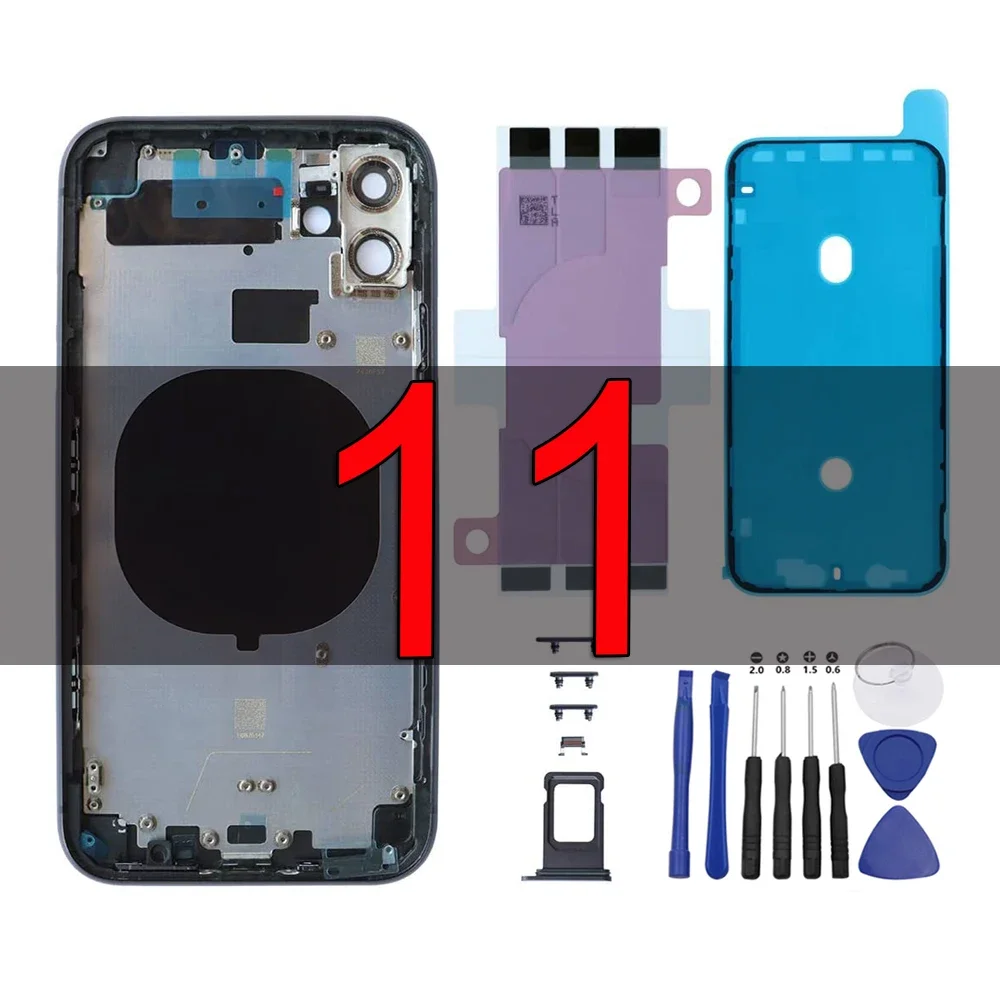 Rear Housing For iPhone 11 Backshell With Battery Cover Glass+Middle Frame Chassis +SIM Card Tray+Side Keys+Adhesives+Tool Kits