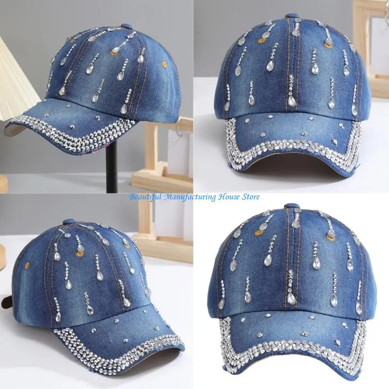 E56A Outdoor Sports Hat Mountain Camping Baseball Hat with Eye-Catching Crystal Unique Sports Caps Stylish Hat