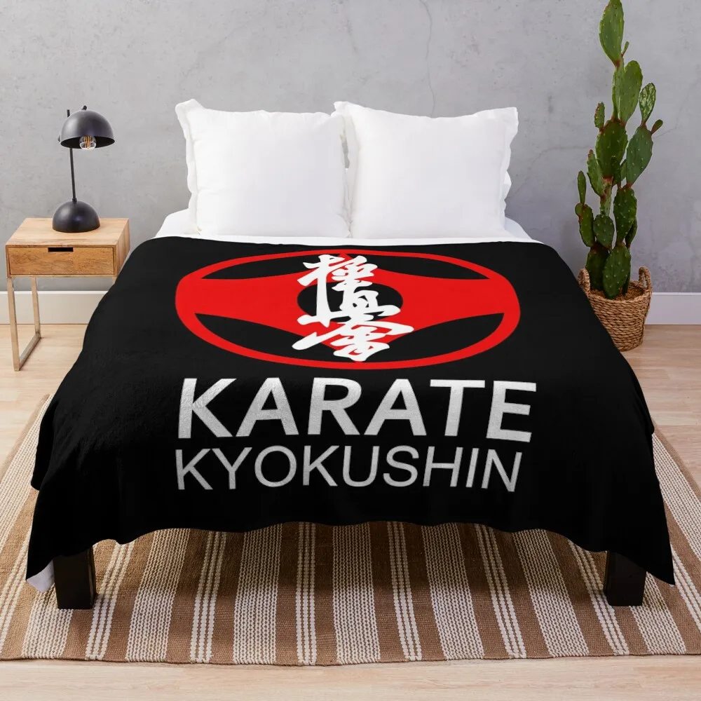 

Kyokushin Karate Symbol and Kanji White Text Throw Blanket Luxury Designer Bed Blankets