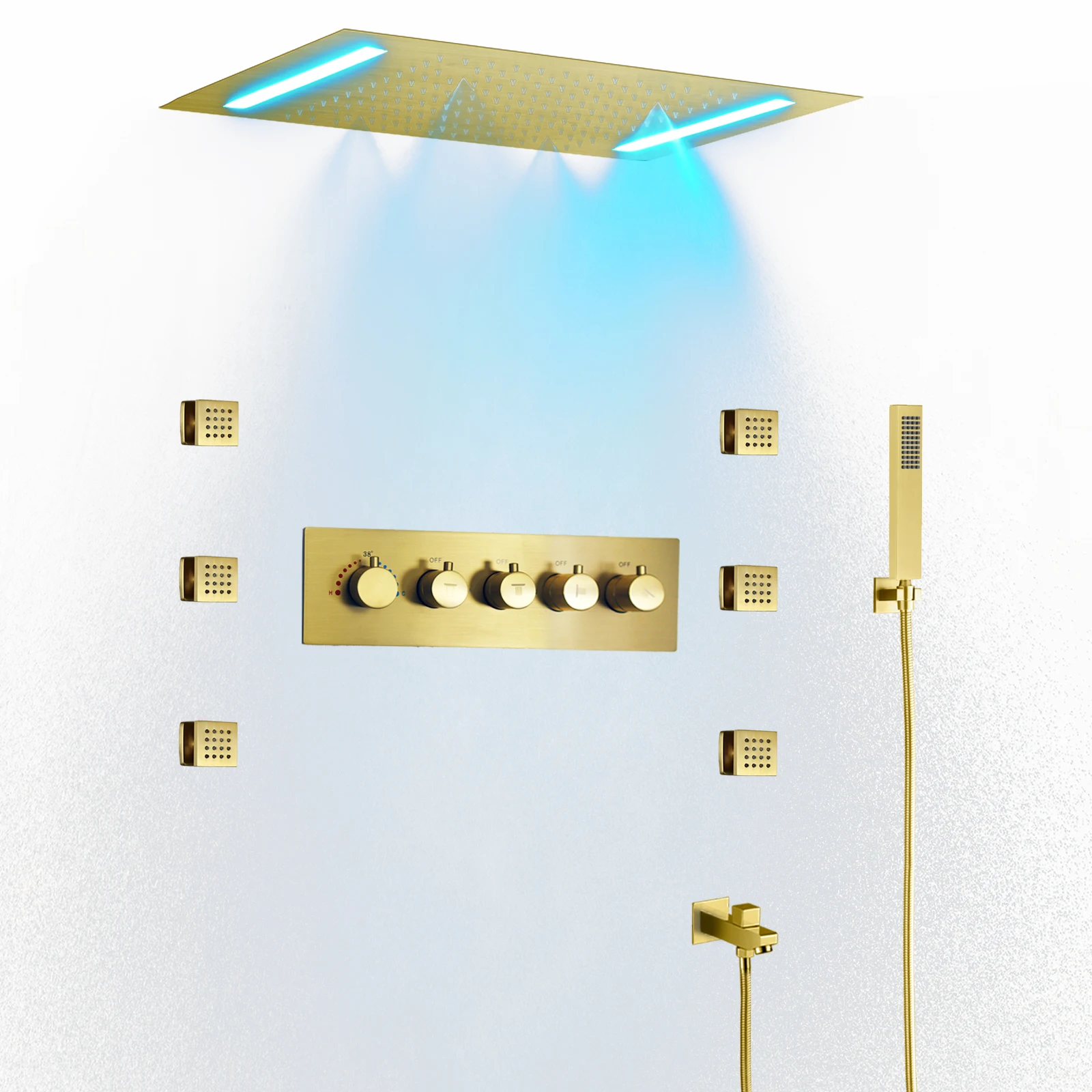 Bittry Gold Drink Double Light strip LED shower faucet constant temperature fog, rain, sprinkler shower system