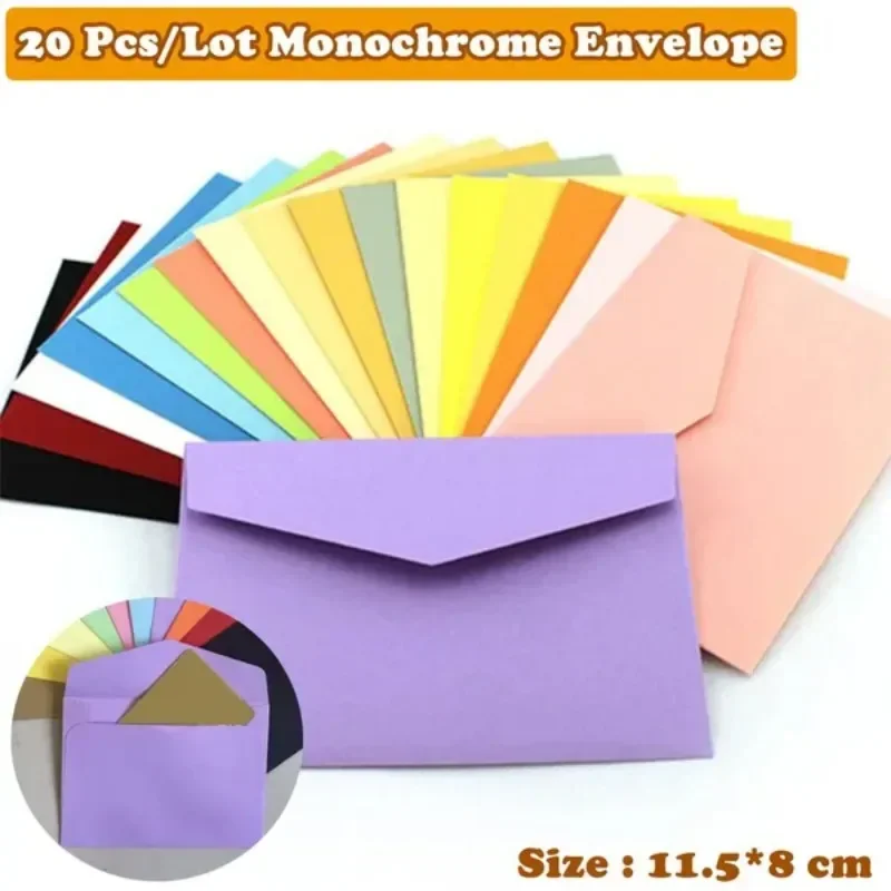 20 Pcs/Lot Candy Color Paper Monochrome Envelope Membership Card Storage Greeting Cards Envelope for Letter Paper 11.5x8cm