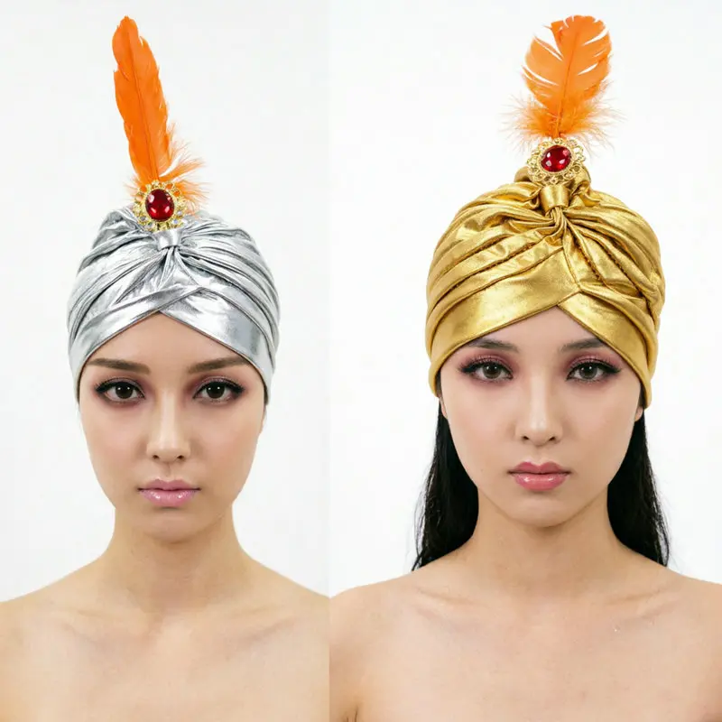 Funny Indian-Style Feather Headscarf Adult Performance Costume Ethnic Headwear Indian Hat Sultan's Hat Party Cosplay Props