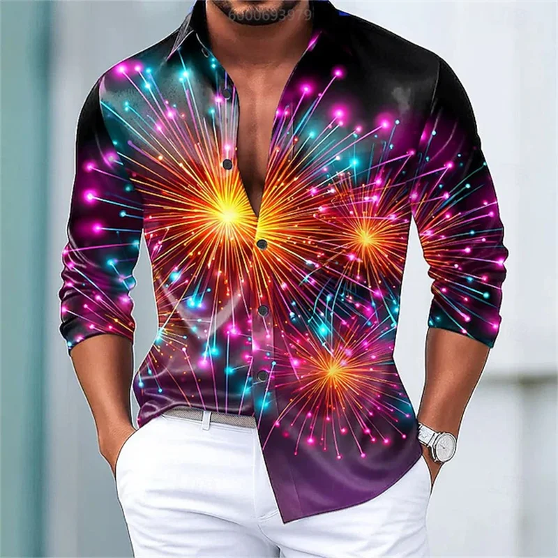

Merry Christmas and New Year Men's Long-Sleeved Fashion Casual Party Holiday Spring Summer Autumn Collared Printed Shirt