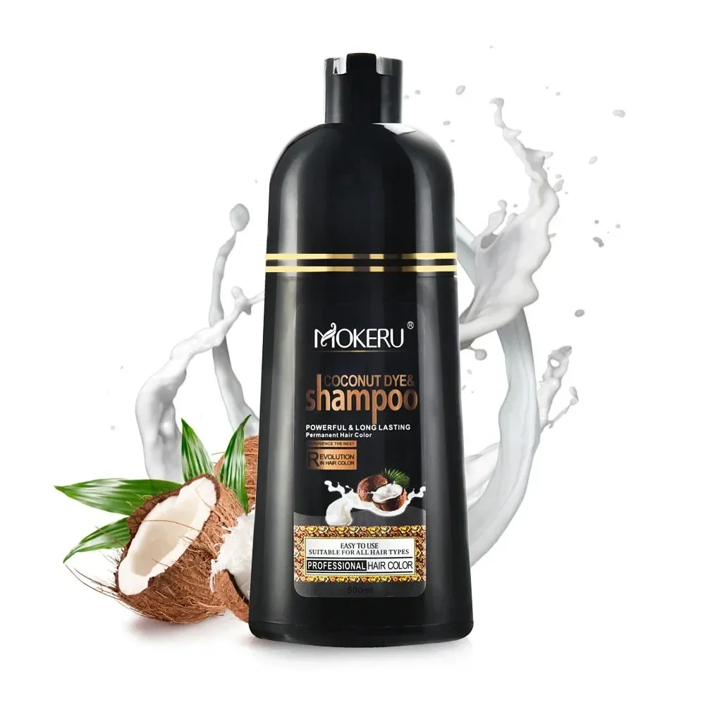 Hair Color Dye Shampoo for Women Covering Gray Hair 500ml Long Lasting Fast Dyeing Pure Natural Coconut Oil Essence Brown