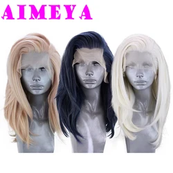 Aimeya-合成かつら,滑らかで自然,ダークブルー,耐熱性,女性用