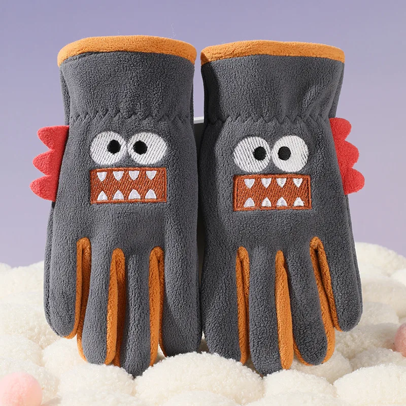 AliExpress NONE Autumn Winter Children's Gloves Cycling Cute Cartoon Warm Boy Girl Gloves Fleece Windproof Pupil Soft Outdoor Play Kids Gloves