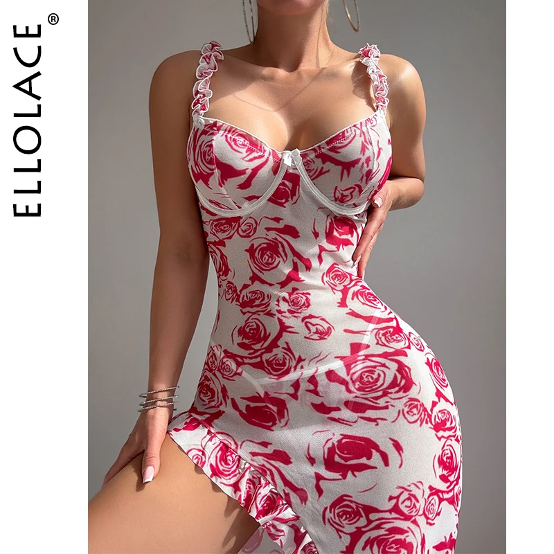 

Ellolace Elegant Womens Dresses Sensual Floral Long Dresses Asymmetric Ruffled 2PC Set Charming Evening Girls' Party Costume