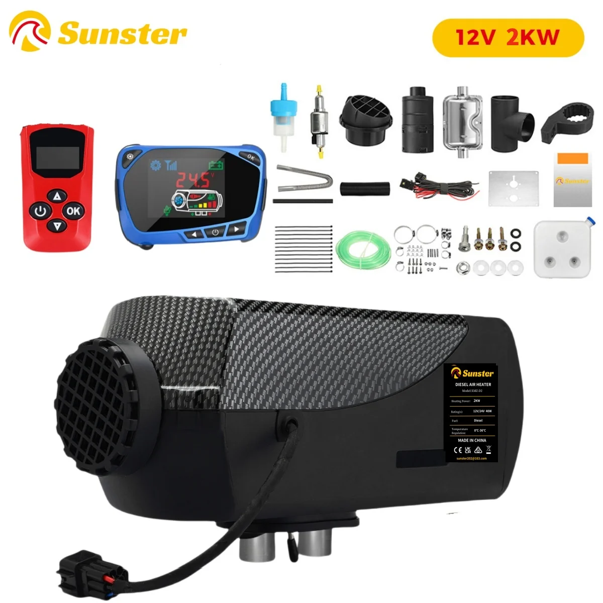 Sunster Air Diesel Heater 2KW/8KW 12V Universal Car Parking Heater Autonomy With Remote LCD Monitor Voice Broadcast for Mot