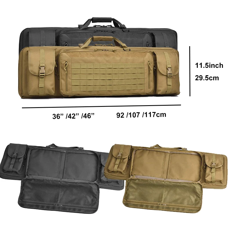 Waterproof Tactical Rifl Bag, Double Gun Case, Carbine Backpack, Molle System Rucksack, Transportation Bag, Lockable Zipper, 46\