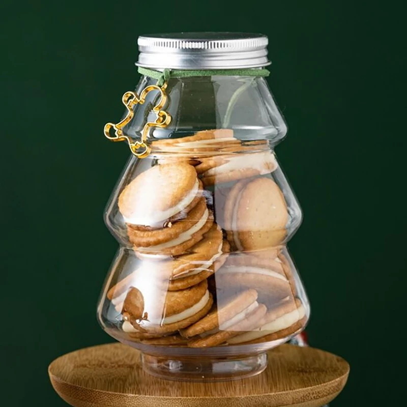 Christmas Candy Jar Christmas Tree Shape Biscuits Bottle Sealed Jar Tea Bottle Snack Storage Jar Food Container New Year 2023