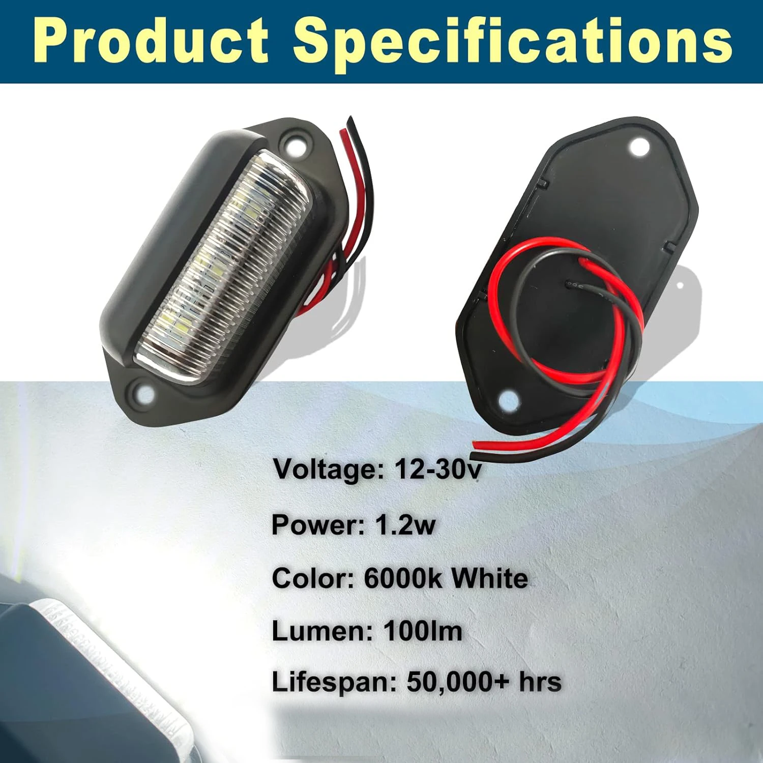 2/4 قطعة الأبيض LED رقم الترخيص لوحة ضوء 12 فولت-24 فولت مقاوم للماء 6 SMD مصباح الضوء الخلفي لشاحنة SUV مقطورة فان RV قوارب سيارة