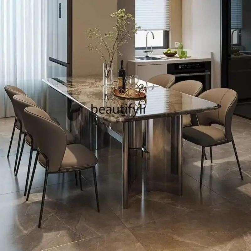 Light Luxury High-Grade Sense Marble Dining Table Modern Minimalist Rectangular Household Dining Table and Chairs K185