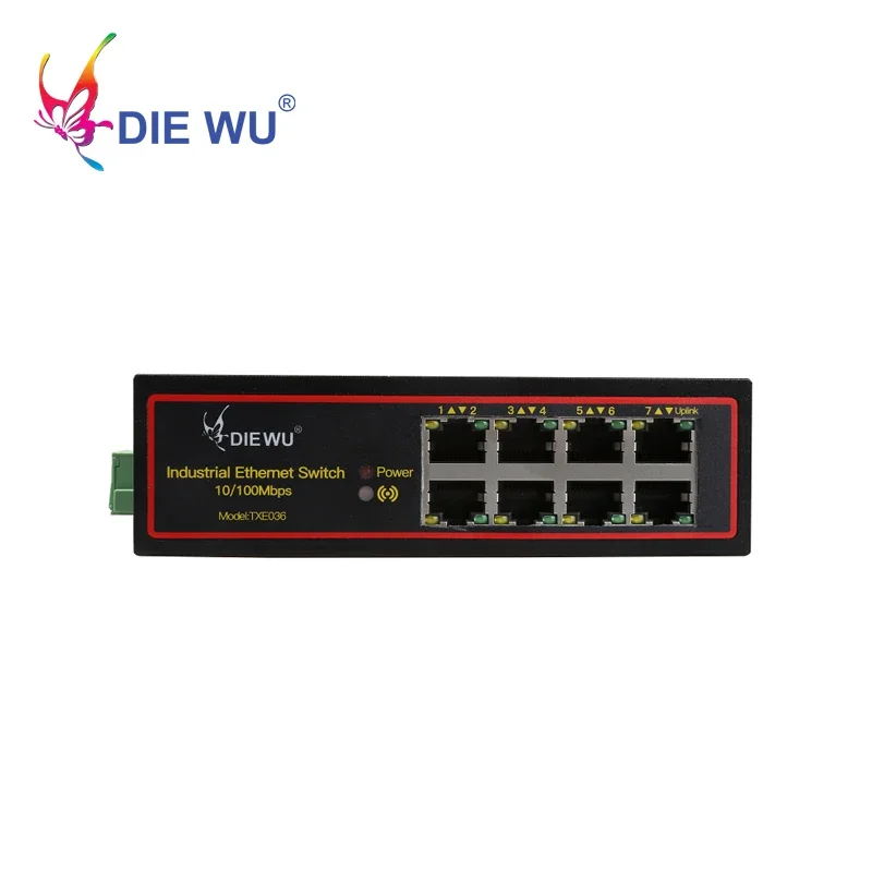 8 Ports Industrial Ethernet Switch 10/100Mbps Network Switch DIN Rail Type Network Lan RJ45 Adapter VLAN Signal Strengthen DIEWU