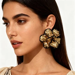 Trendy Metal Gold Color Flower Big Earrings For Women Floral Statement Earrings Jewelry Gift Wholesale