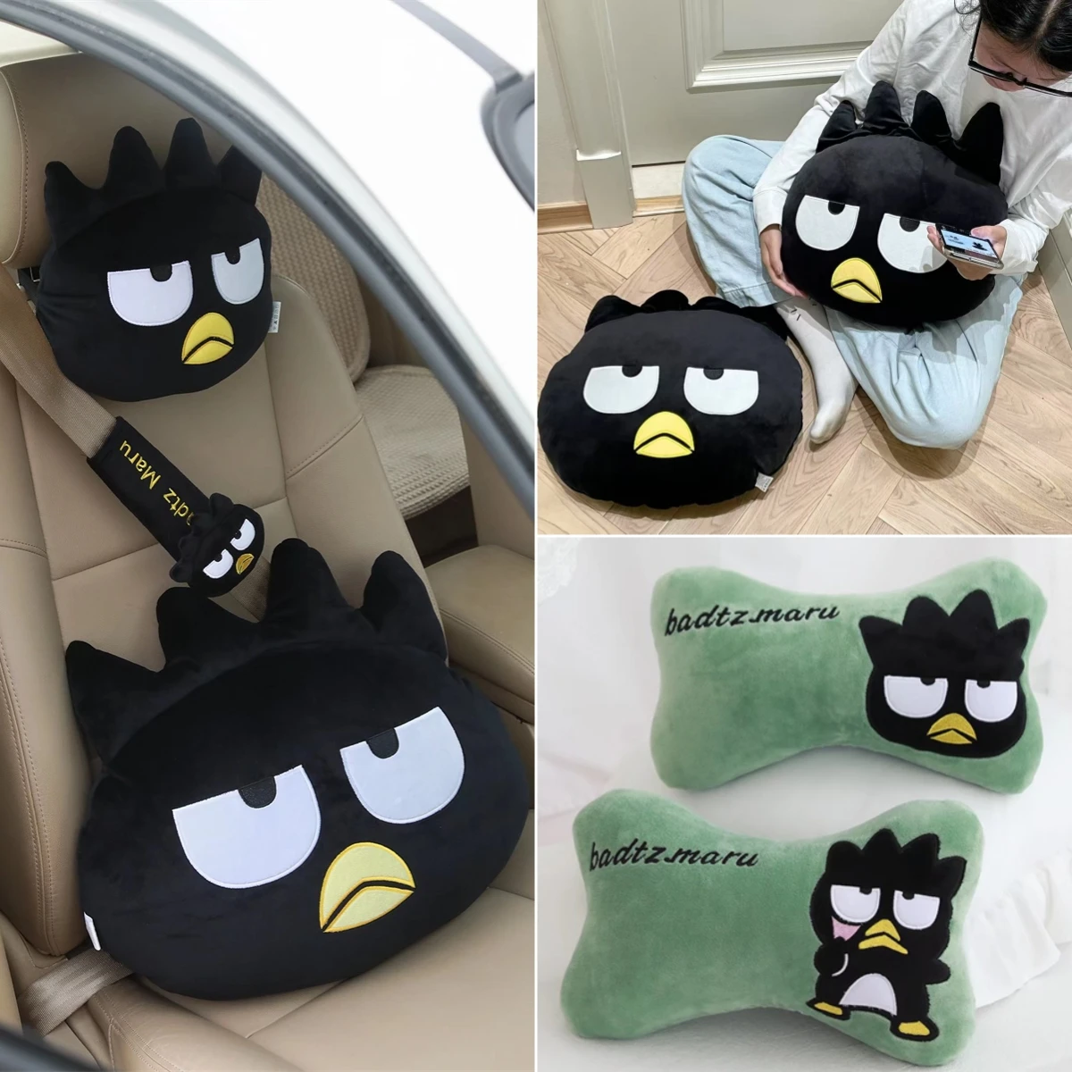 

Cartoon Bad Badtz Maru Headrest Seat Belt Cover Back Cushion Comfortable Stuffed Anime Black Penguin Plushies Room Decor Girl