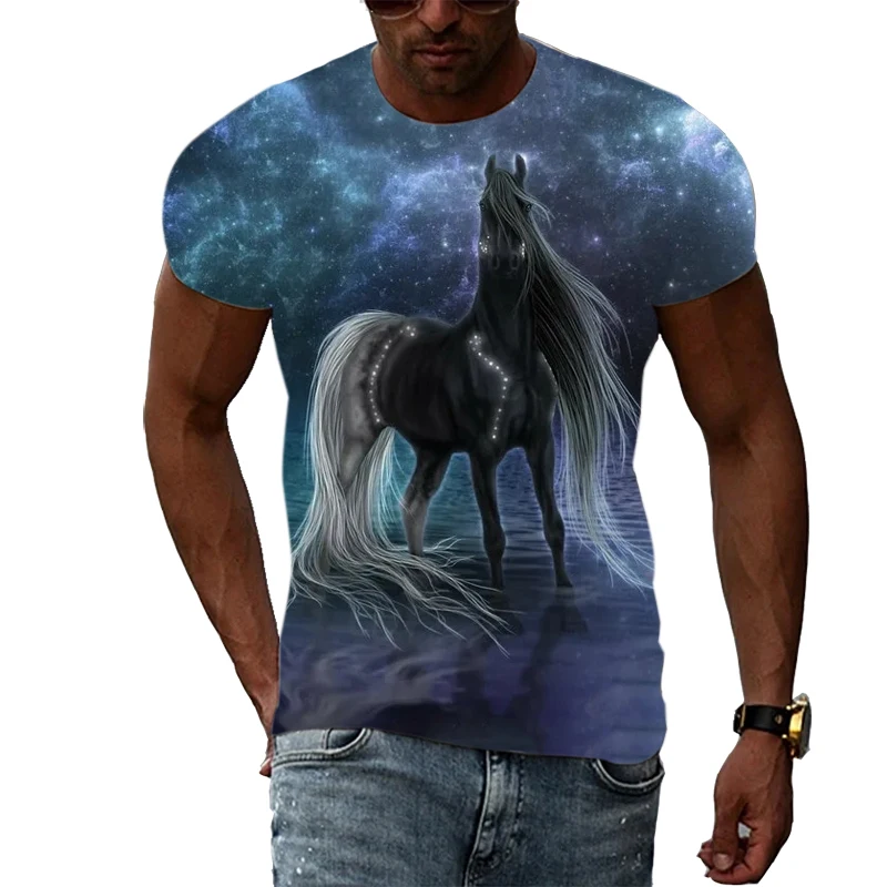 Horses Galloping Summer Fashion Casual Personality 3D Harajuku Print Men And Women Comfortable Round Neck Short-sleeved T-shirt