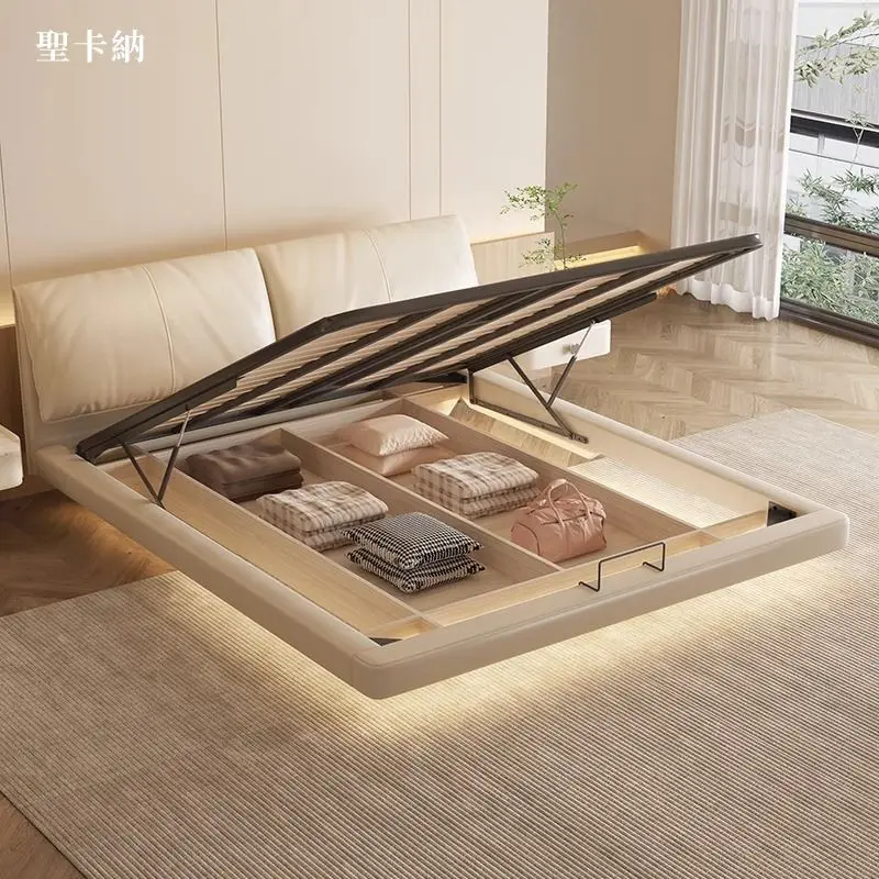Leather baby elephant ear bed first layer cowhide master bedroom marriage bed modern elephant modern