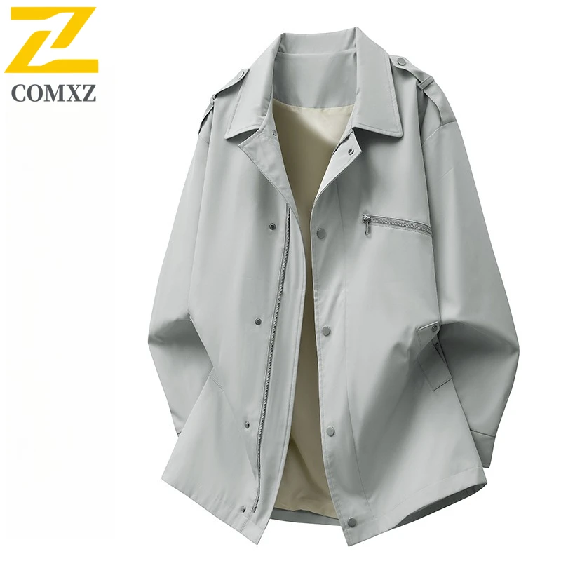 

COMXZ минималистичная мужская куртка средней длины, модная универсальная дышащая ветровка с воротником с лацканами, уличное повседневное пальто на молнии