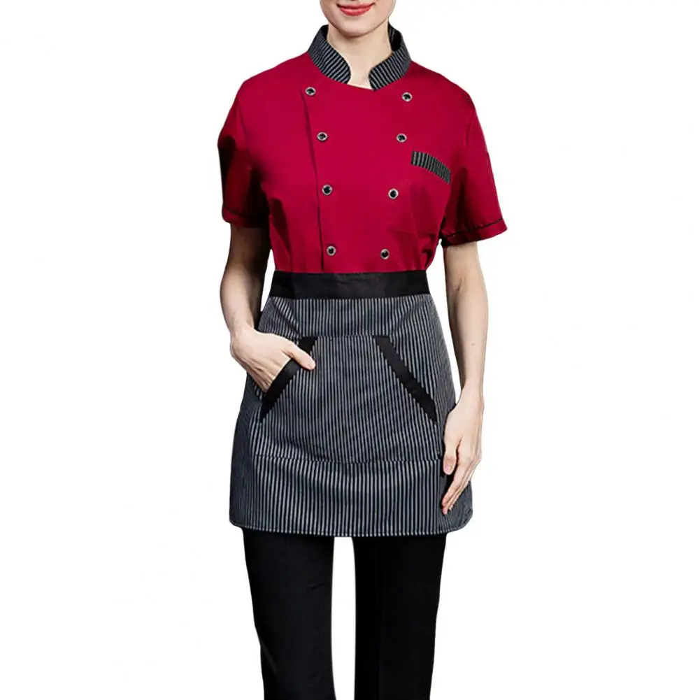 Washable Chef Coat Professional Chef Uniform Set with Short Sleeve Shirt Apron Breathable Stain-resistant Kitchen for Restaurant