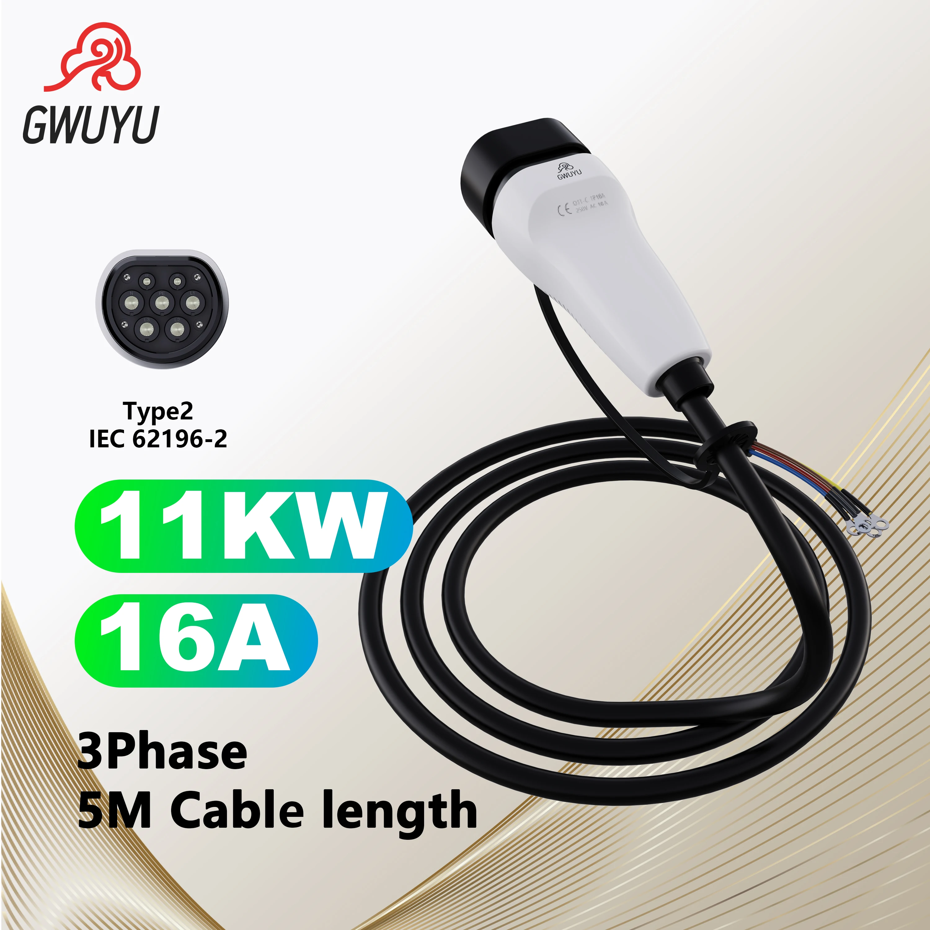 GWUYU O11 EV Charging Cable 5M AC Charging Type2 3.5KW 7KW 11KW 22KW 16A 32A 250V 480V for Electric Vehicle Car Charging Station