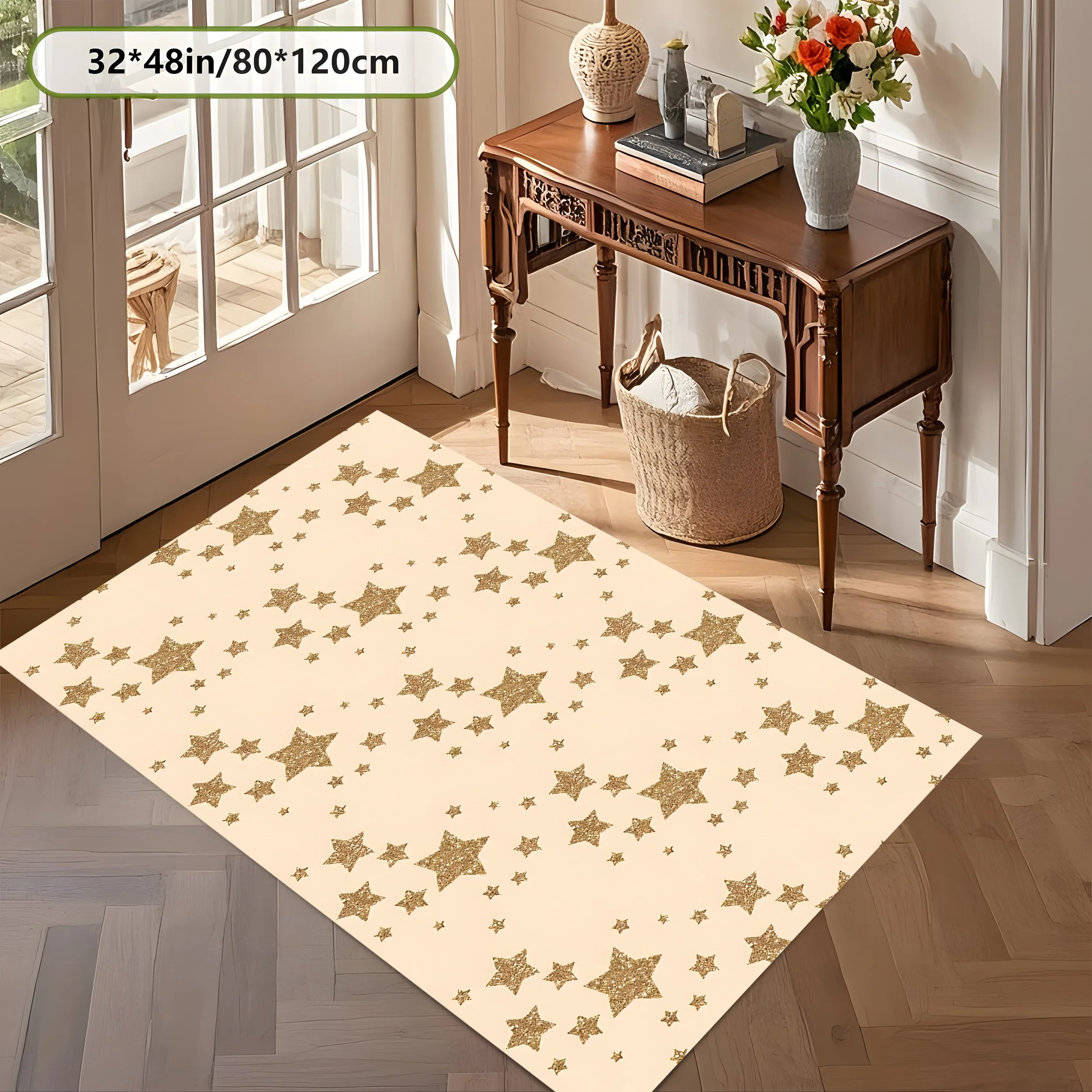 Warm Gold Scattered Star Pattern Rug, Gentle Luxurious Carpet for Living Room Bedroom, Cozy Home Decor