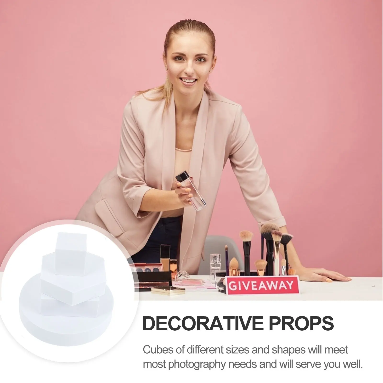 

4Pcs Photo Props Geometric Cube Models Lightweight Durable Smooth Foam Photography Accessories Decorative Background for Jewelry