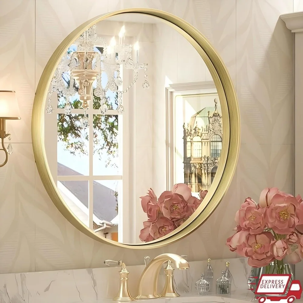 

24x24 круглое настенное зеркало для ванной комнаты, небьющееся, глубокая рама, металлическая конструкция, простая установка, декор для прихожей, спальни