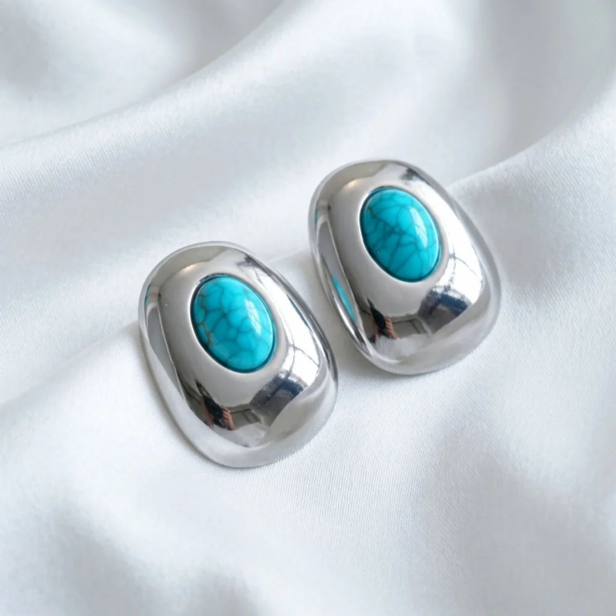 Vintage Imitation Naturstein Unregelmäßiger Rahmen Ohrstecker für Frauen Mode Große Glatte Metall-Ohrringe Punk Party Schmuck – Detail 9