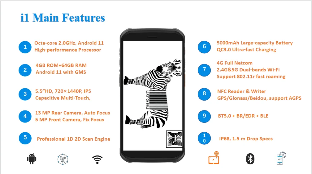 Pda Android Pdas Mobile Computer Data Terminal Logistic Android 11 5.5'' HD Handheld Pda with RFID NFC IP68 Handheld Computer