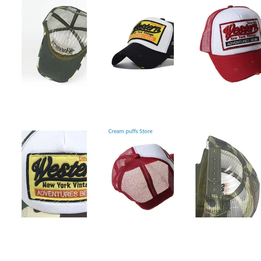 50LE Baseball Cap Unisex Athletic Low Profile Letter Embroidery Distressed Mesh Hat