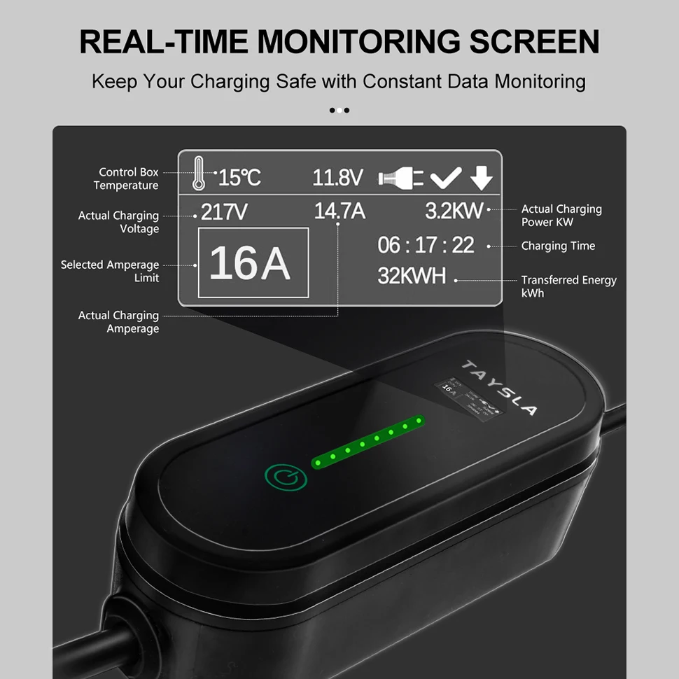 TAYSLA 전기 자동차 충전기 타입 2 32A 16A 충전기 타입 1 EV 충전기 휴대용 전기 자동차 충전 케이블 GBT 테슬라 BYD용