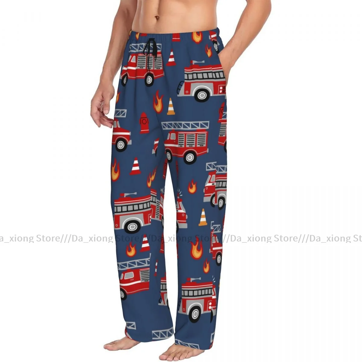 Pantalon de pyjama de dessin animé de camions de pompiers pour hommes, bas de sommeil masculin, Lounge FJM