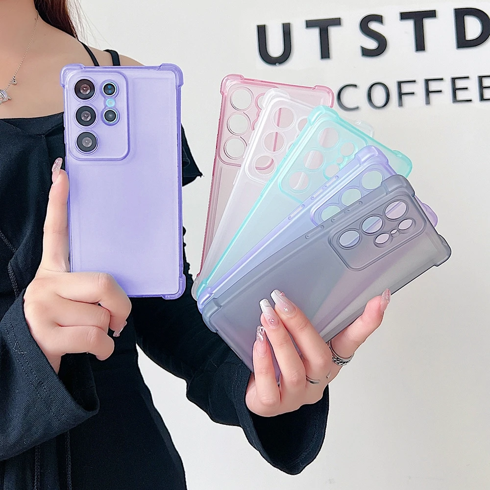 Four Corner Shockproof Phone Case For Samsung Galaxy S25 S24 S23 S22 Ultra Plus FE A36 A56 A06 A26 A15 Matte Frosted Soft Cover