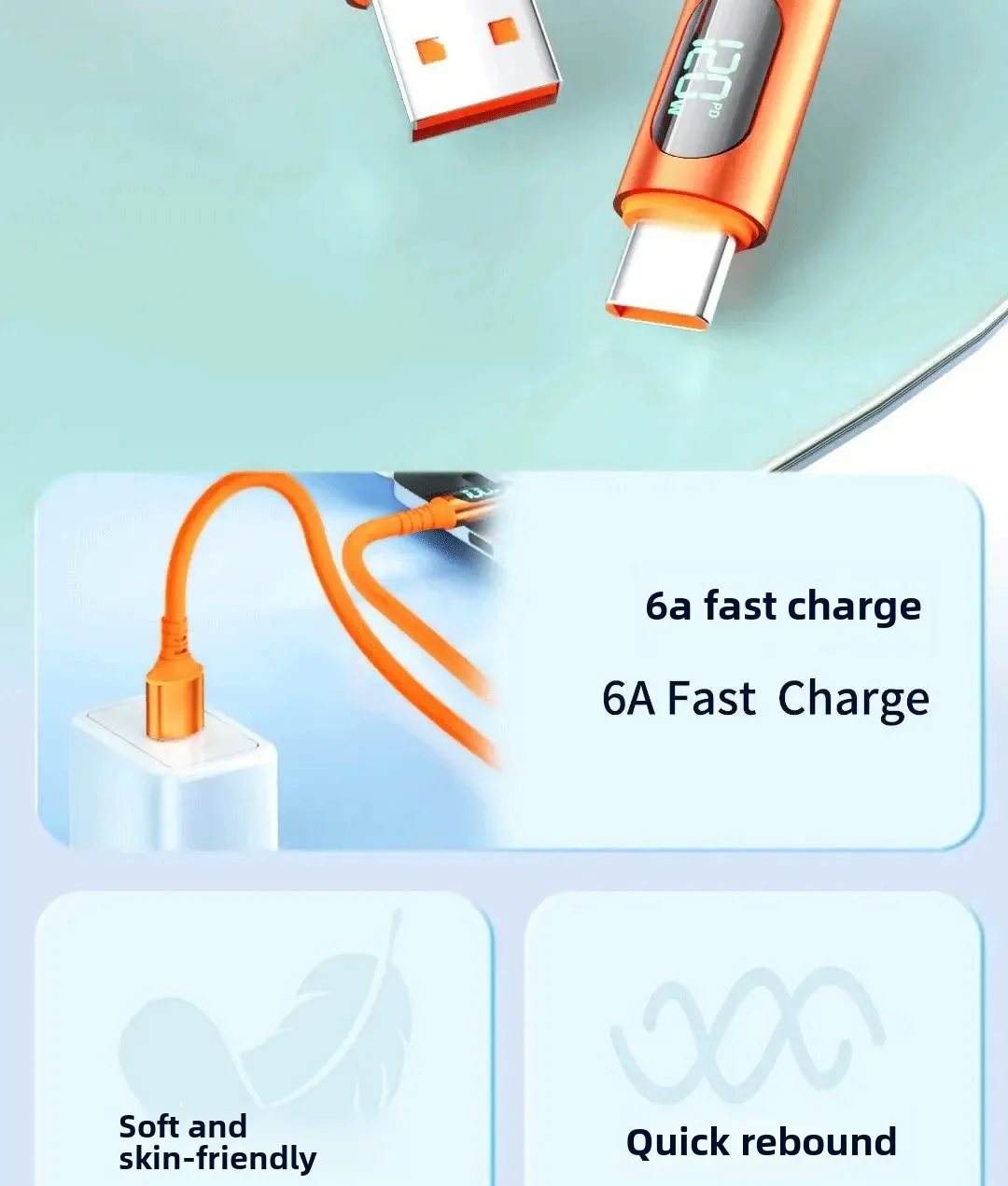 NNBILI 6A USBC To Type C Fast Charging 120W USB Type C LED Digital Display Cable For Samsung HUAWEI Xiaomi Oppo Vivo Charge Cord