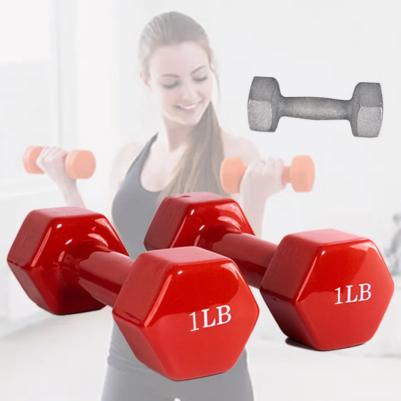 

1LB Dumbbells Dipped Plastic Coated Color Small Hexagonal Fitness for Women School girl child Aerobics Loss Slimming Slim Waist