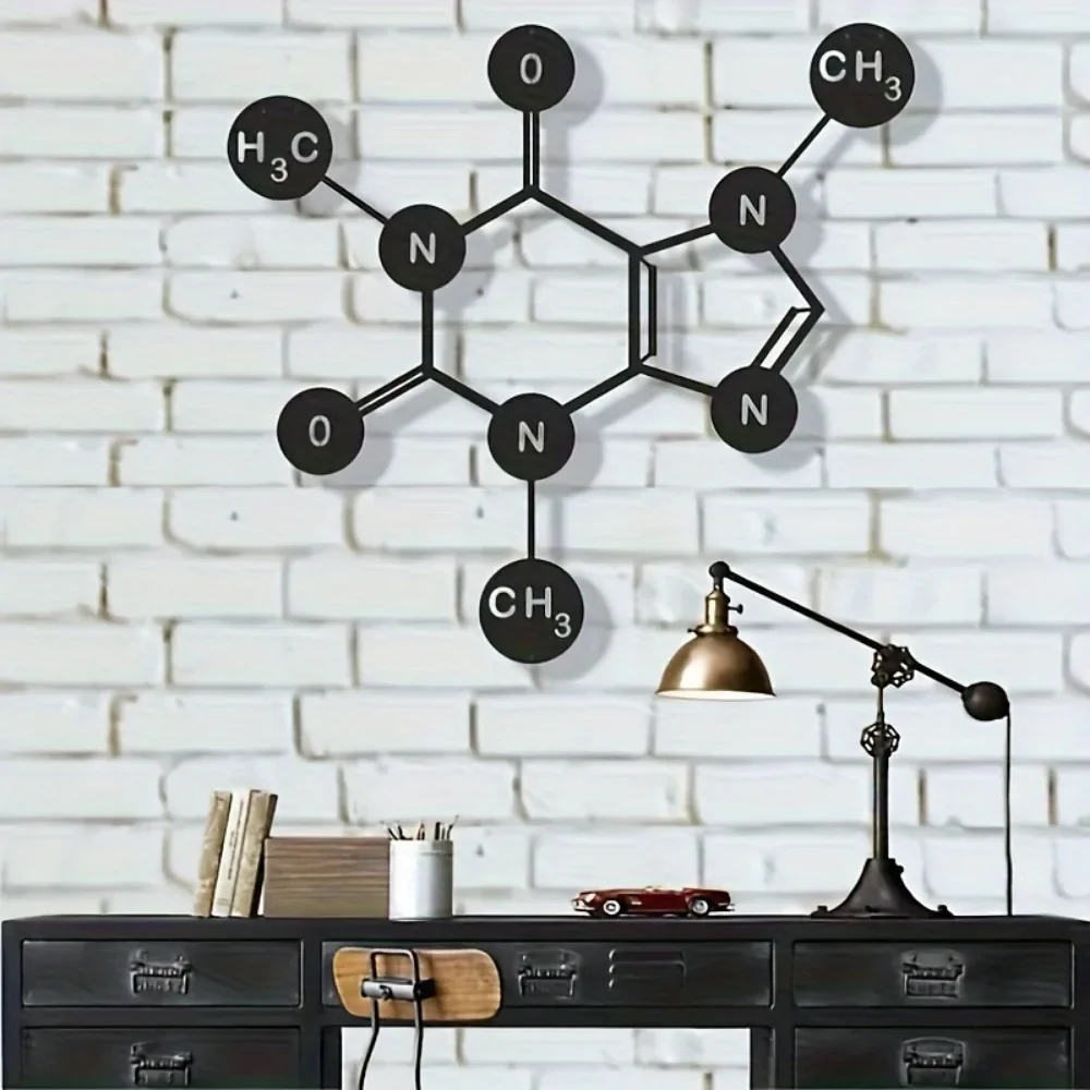 CIFBUY Caffeine Molecule Metal Wall Art, Modern Science Iron Sculpture Sign, Hanging Decor for Home Bar Office