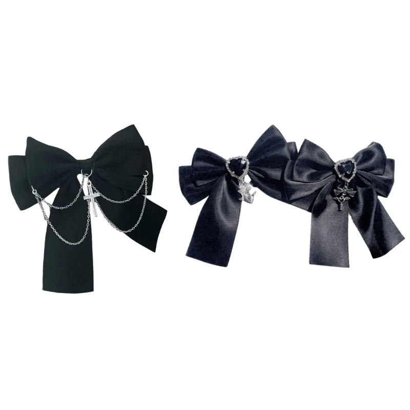 Sweet Girly Dark Bow Hair Clip Bow Gothic Y2K-style Bow Bunches Accessories Sweet Balletcore