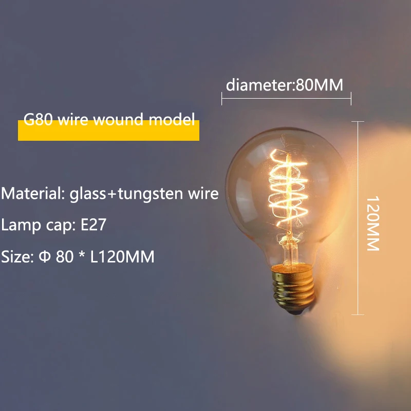 레트로 에디슨 전구, 빈티지 앰플, 백열 나선형 램프, E27, 220V, 40W, A60, ST64, G80 필라멘트