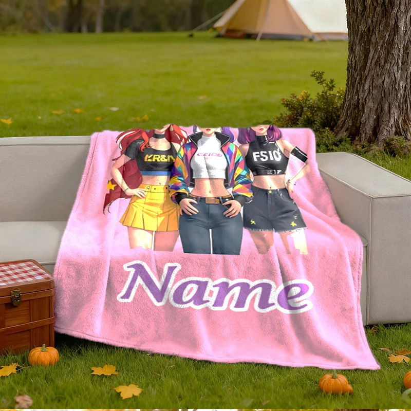 Personalized Girl Group Blanket Name Custom Design Pink Fleece Throw Anime Fashion Gift Home Decor Art