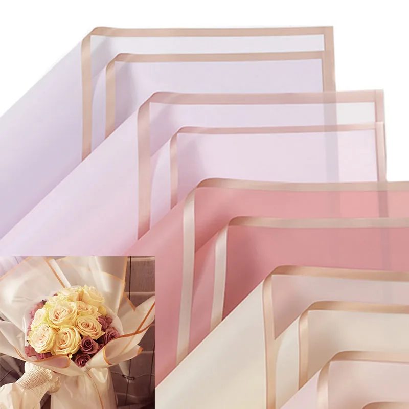 5Pcs/pack Golden Border Flower Wrapping Papers Gold Line Bouquet Half Transparent Gifts Paper Florist Bouquet Waterproof Paper