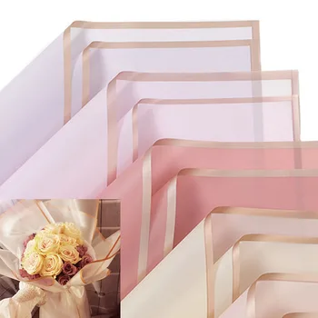 Papel De Embrulho Flor, Borda Dourada, Estilo Coreano, Meia Transparente, Embalagem Do Presente, Florista Buquê, Material De Embrulho, 5Pcs por Pacote