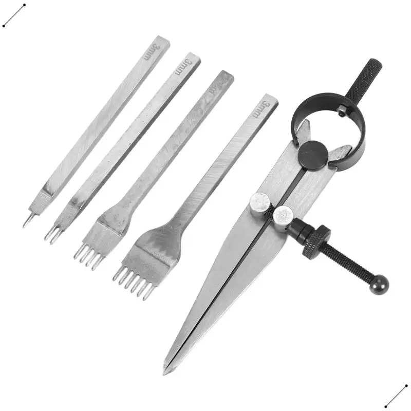 Leather Chisel Set, Prong Diamond Lacing Stitching Chisel Hole Punches Tool And Wing Divider For Leather Stitching