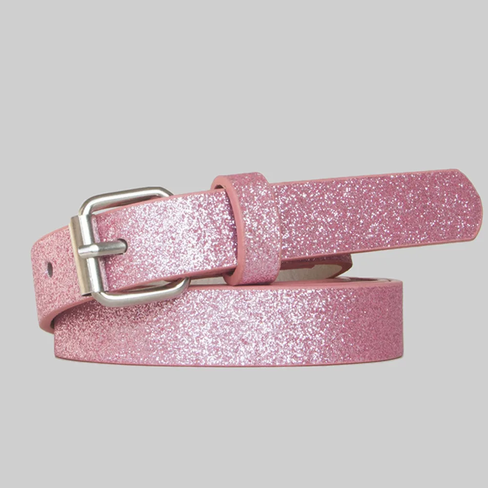 Simple wire buckle belt flash pink belt body design style pink silver belt female