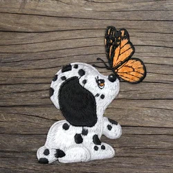 1Piece White Dog Butterfly Patches for Clothing Sew on Embroidered Repair