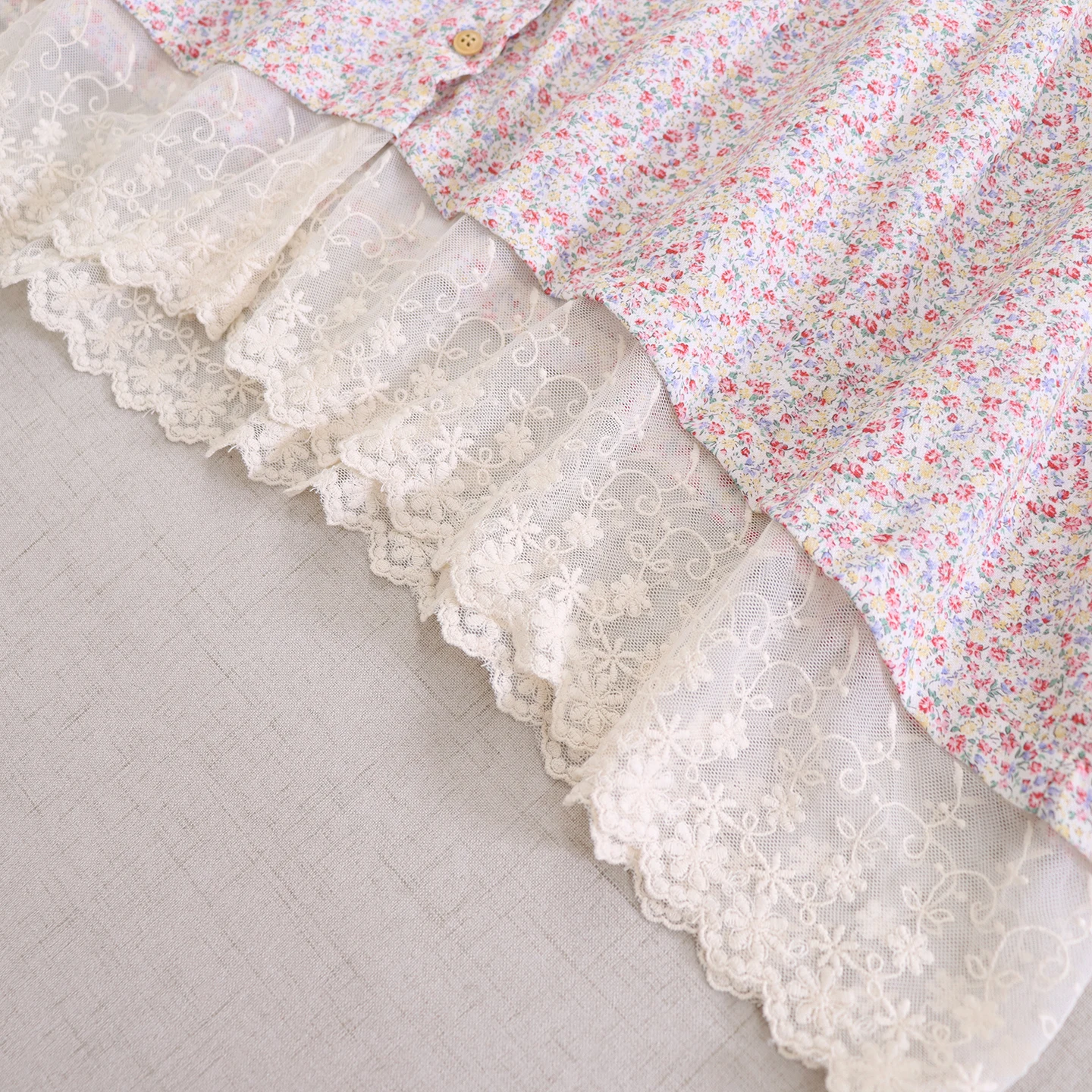 اليابانية الحلو موري فتاة الأزهار المطبوعة الدانتيل المرقعة واحدة الصدر قميص فستان المرأة رفض طوق كم طويل فستان ميدي #6