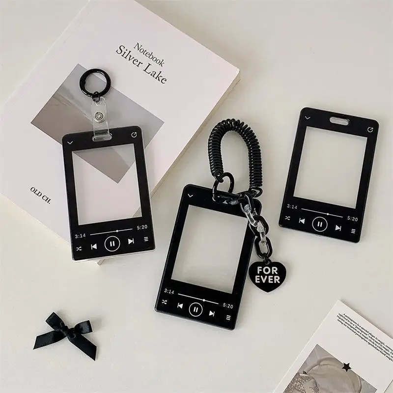 Creative Music Player Photocard Holder Student ID Card Holder Idol Photo Display Protect Storage Card Case Keychain Bag Pendants view 5