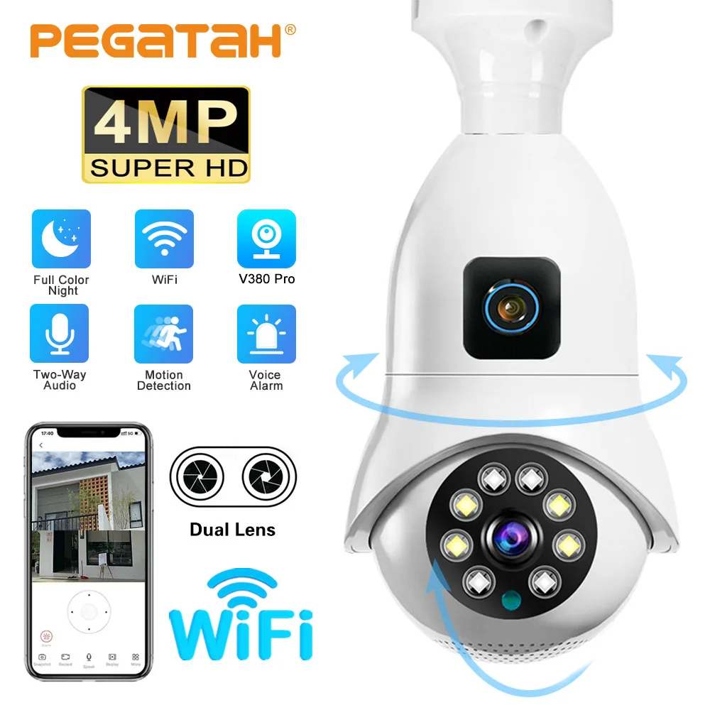 

Камера видеонаблюдения PEGATAH, 4 МП, HD, два объектива, функция ночного видения