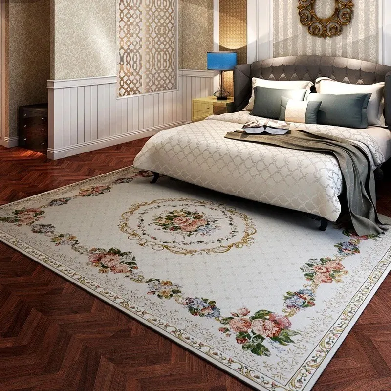 Retro Floral Luxus bedruckter Teppich Schlafzimmer Dekor mechanisch waschbar Kinder große Bodenmatte für Zuhause Sofa Couchtisch Teppiche